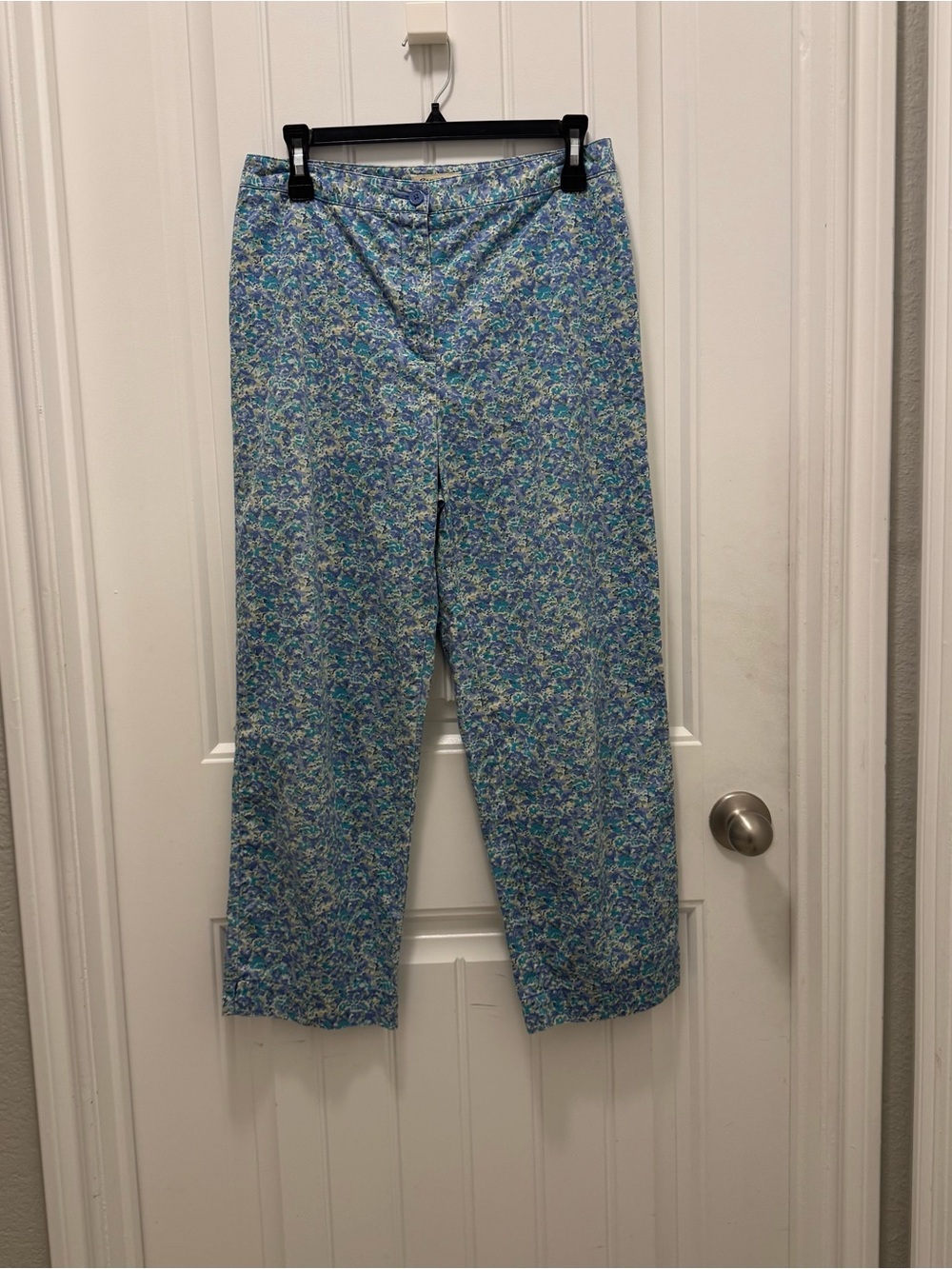Eddie Bauer Womens Casual Dress Pants Blue Floral Stretch Midrise Cottage Sz 8